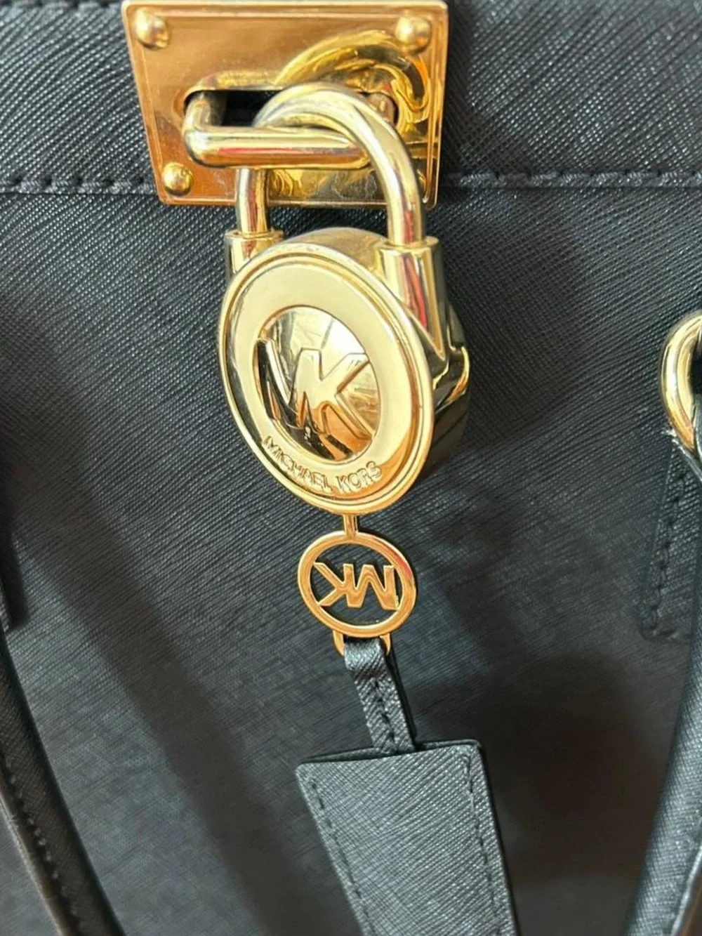 Michael Kors Black Leather Saffiano Tote with Gold Accents